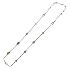 Sterling Silver Multi-Stone Station Necklace