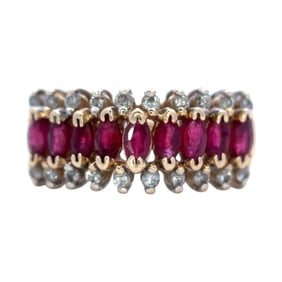 14K Yellow Gold Designer Ring with Ruby and Diamond