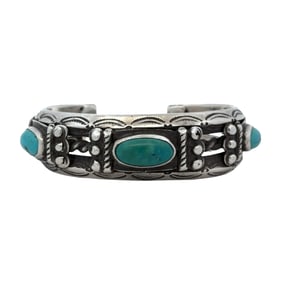 Estate Native American Turquoise Cuff Bracelet in Sterling Silver