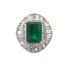 Emerald and Diamond Ring in 14K White Gold