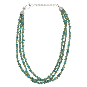Desert Rose Trading Peridot and Turquoise Strand Necklace in Sterling Silver
