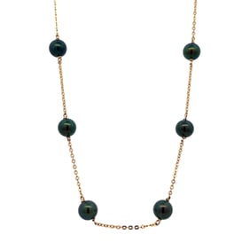 18K Gold Italian Black Peacock Pearl Station Necklace by UNOAERRE