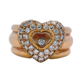 Chopard Happy Diamond 18K Gold Pavé Heart Wide Cocktail Ring