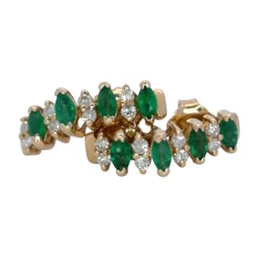 Natural Emerald and Diamond Earrings in 14k Yellow Gold