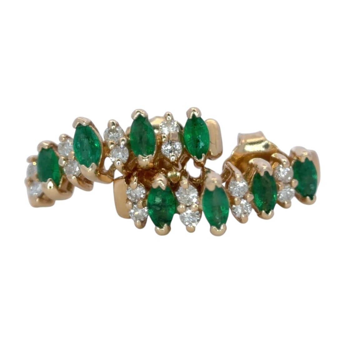 Natural Emerald and Diamond Earrings in 14k Yellow Gold: Metal type: 14k yellow gold, Gemstone: Natural emerald and diamond, Measurement: 15 mm Height, Weight: 2.3 grams
