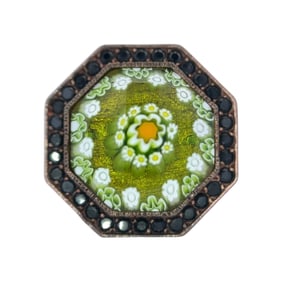 Alan K. Italian Murano Millefiori Glass Dome Ring with Black Stones in Sterling Silver
