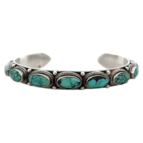 Estate Sterling Silver Spiderweb Turquoise Cuff Bracelet