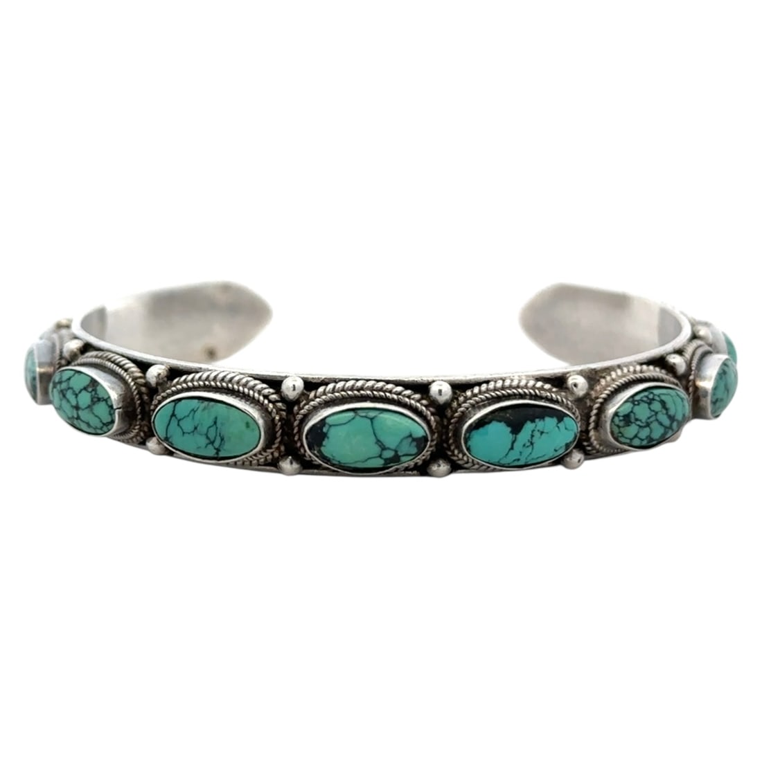 Estate Sterling Silver Spiderweb Turquoise Cuff Bracelet (1 of 5)