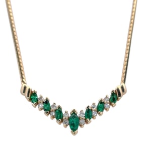 Natural Emerald and Diamond Necklace in 14K Yellow gold