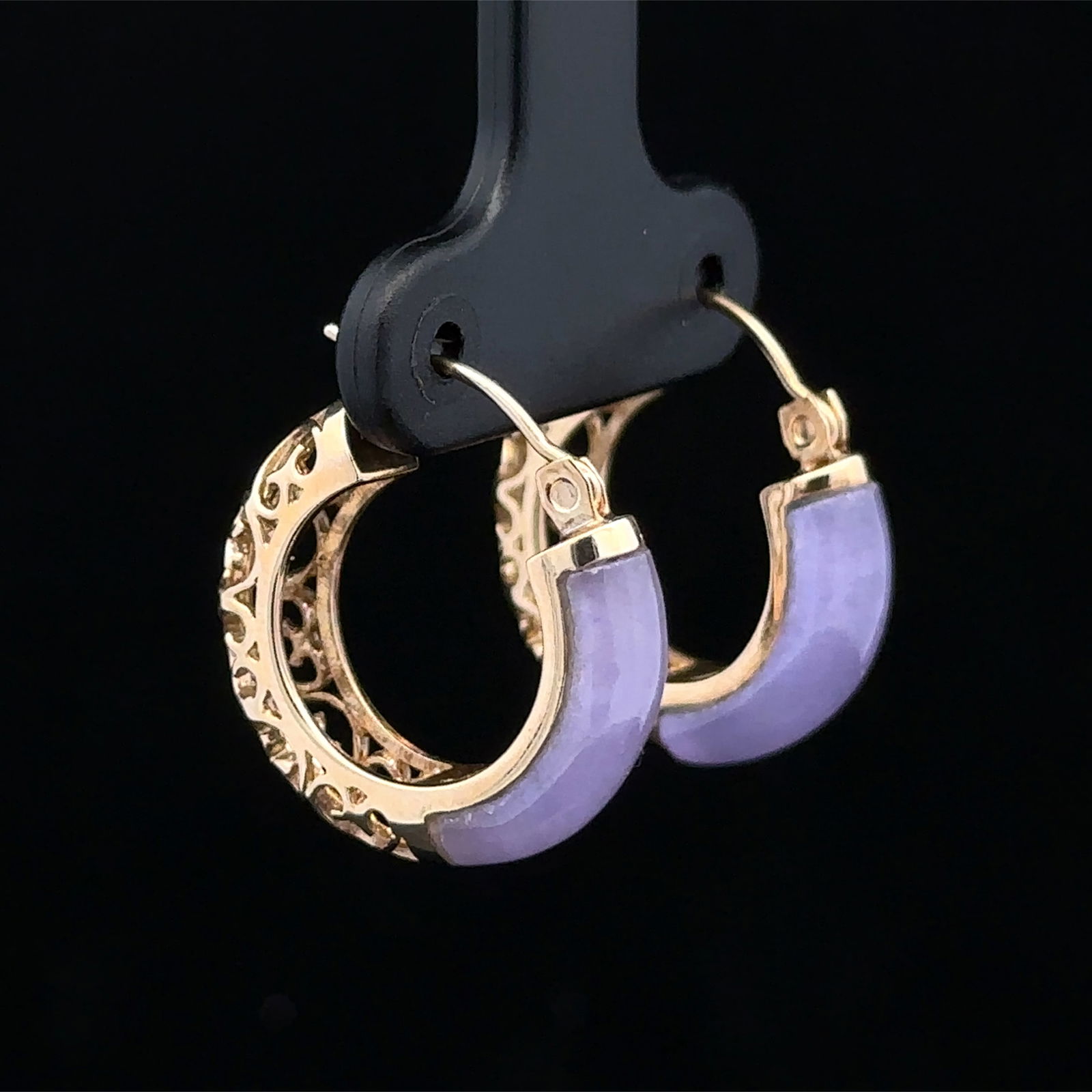 14K Yellow Gold Lavender Jade Hoop Earrings (1 of 4)
