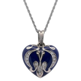Fabergé Enamel Herat Pendant with Diamonds in Platinum Chain