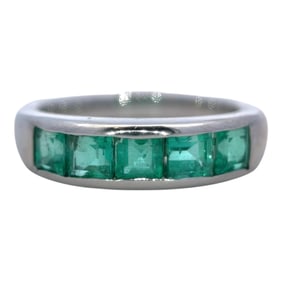 Step Cut Emerald Wedding Band Platinum