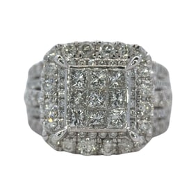 10K White Gold Large Diamond Cluster Ring