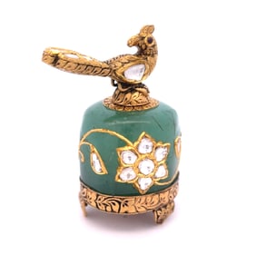 Indian Mughal Style Carved Emerald Screw Top Bottle with Bird in 18K Gold