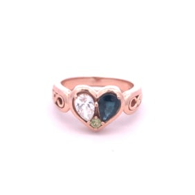 14K Rose Gold Heart Engagement Ring with Sapphire, Diamond and Peridot