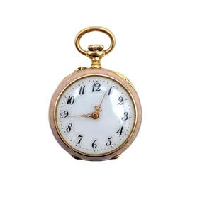 Pink Guilloché Enamel and Diamond Pocket Watch in 18K Yellow Gold