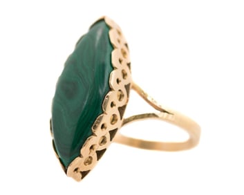 Estate 14K Yellow Gold Malachite Navette Ring