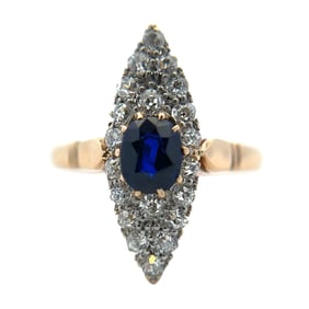 Synthetic Sapphire and Diamond Ring in 18K Yellow Gold