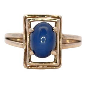 Oval Simulated Star Sapphire Ring in 14K Yellow Gold