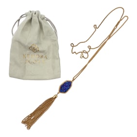 Designer Kendra Scott Faux Druzy Tassel Necklace in Gold Tone