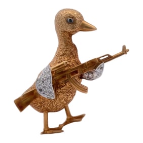Diamond Duck Brooch in 14K Yellow Gold