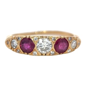 1920s Diamond and Ruby Band Ring in 18K Yellow Gold