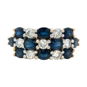 Checkerboard Sapphire and Diamond Ring in 14K Yellow Gold