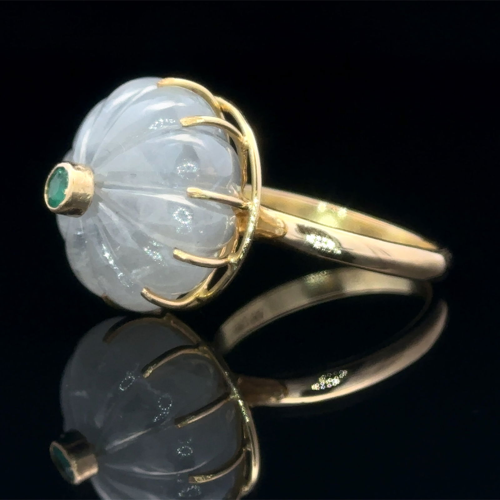 18K Yellow Gold Carved Lavender Jade and Emeral Cocktail Ring (1 of 5)