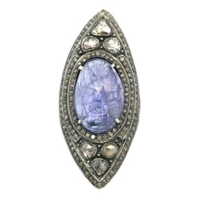 Faceted Rough Tanzanite and Diamond Cocktail Ring in Sterling Silver