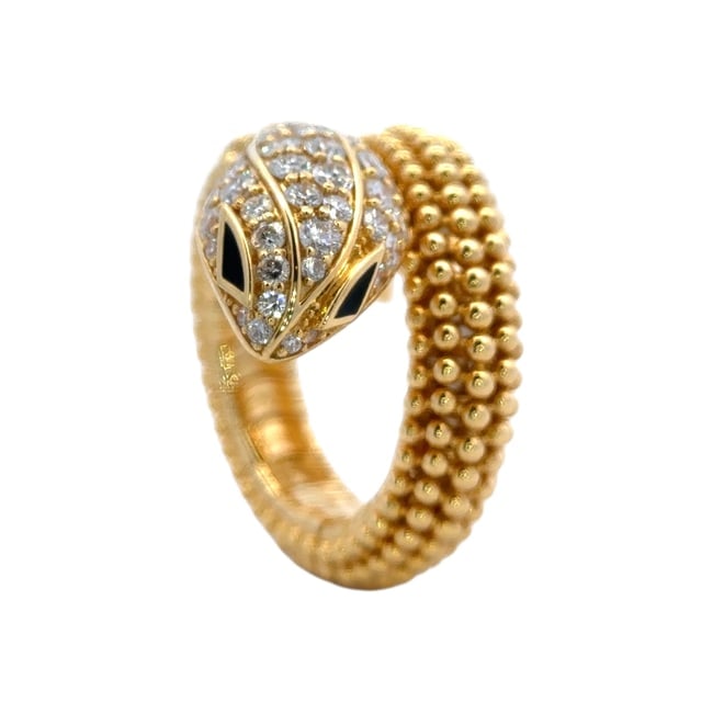 18K Yellow Gold Snake Ring with Pavé Diamond and Black Enamel (1 of 6)