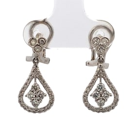 0.58 Carat Diamond Pear Shaped Dangle Earrings in 14 Karat White Gold