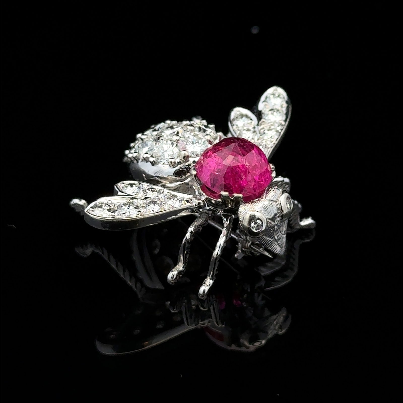 Faceted Ruby and Diamond Insect Pin in 14K White Gold (1 of 8)