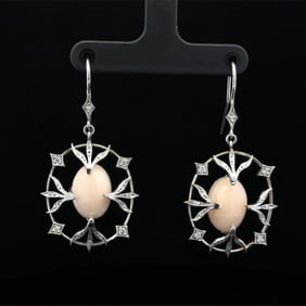 Angel Skin Coral and Diamond Earrings in Platinum