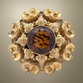 Circa 1890s Victorian Brooch/Pendant with Citrine in 14K Yellow Gold
