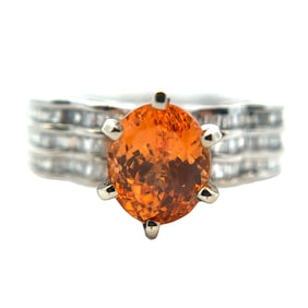 Oval Mandarin Garnet and Diamond Ring, 18K White Gold