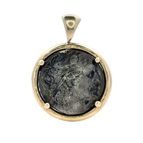 Greek Ptolemaic Era Tetradrachm Coin with Eagle Design Pendant in 14K Yellow Gold