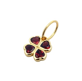 Four Leaf Clover Garnet Pendant in 14K Gold