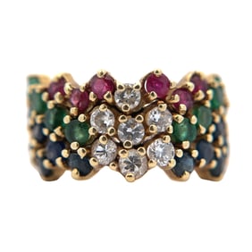 Tutti-Frutti Diamond, Ruby Emerald and Sapphire Band Ring in 14K Gold