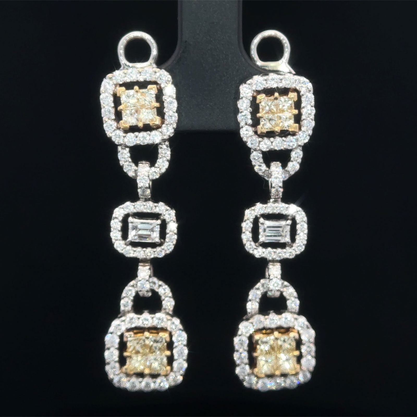 1980s White and Yellow Diamond Dangle Earrings in 18K White Gold (1 of 5)