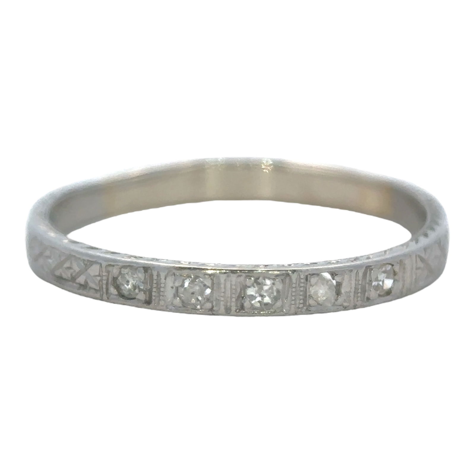 Circa 1920s Five Stone Diamond Art Deco Wedding Band in Platinum (1 of 6)