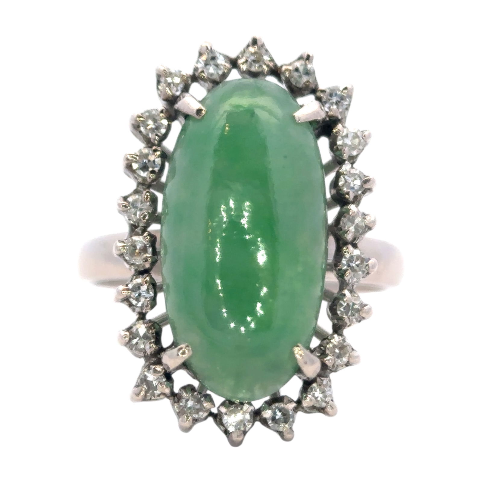 1950s 3 Carat Jade and Diamond Ring in 14K White Gold (1 of 5)
