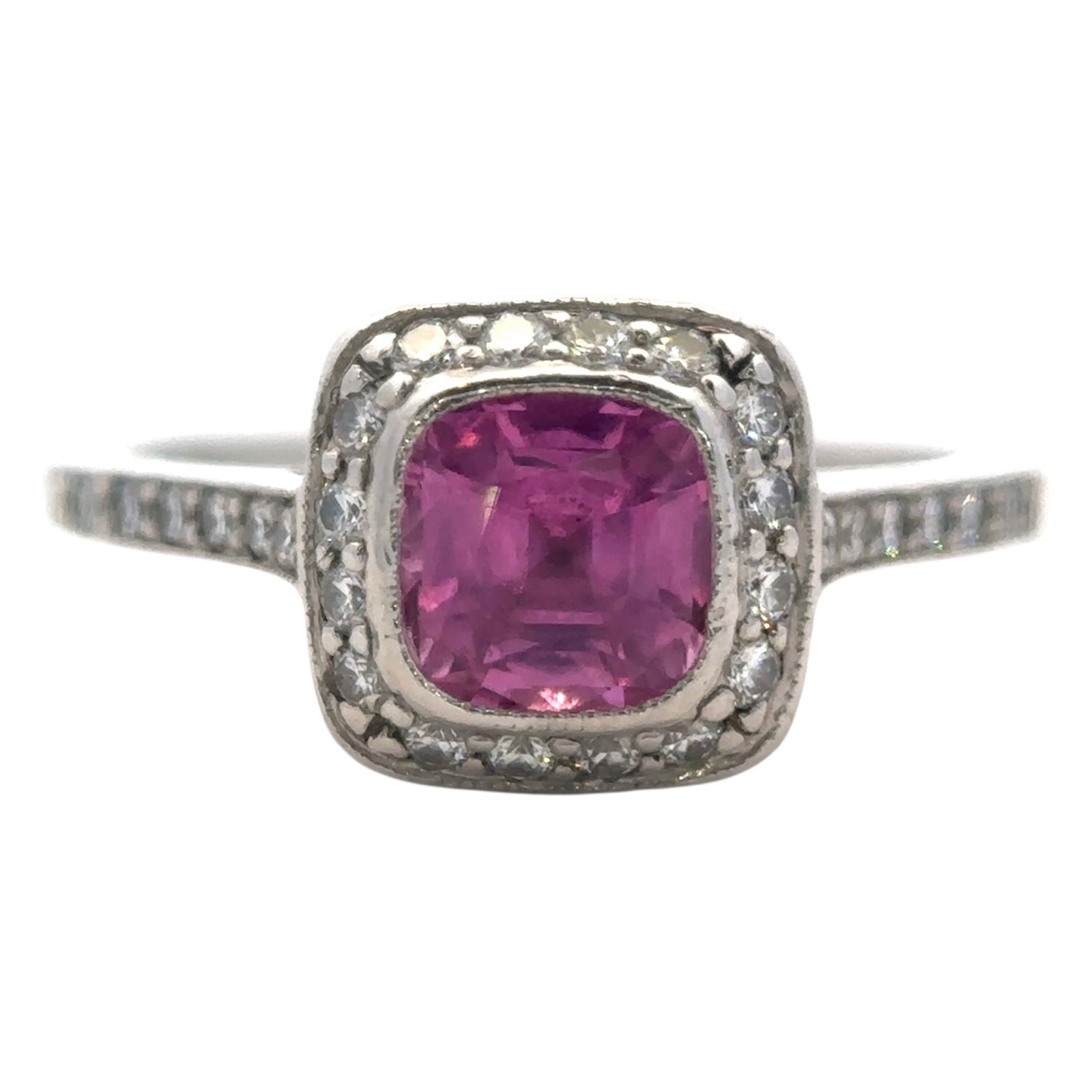 Tiffany & Co. Legacy Pink Sapphire and Diamond Halo Ring in Platinum (1 of 5)
