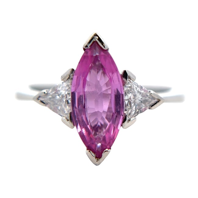 Platinum Marquise Pink Tourmaline and Trillion Cut Diamond Ring (1 of 5)