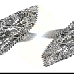 Platinum Art Deco Style Diamond Ring: Platinum Art Deco style ring with center Old European cut diamond and accent diamonds, total carat weight approximately 0.50 carats. Size US 4.75, 4.26g