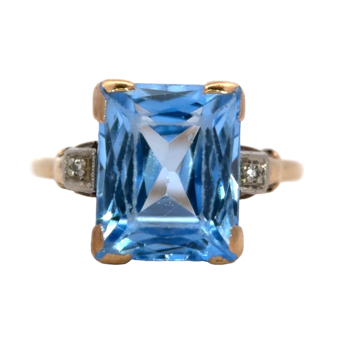 Blue Stone and Diamond Ring in 10K Yellow Gold (1 of 6)
