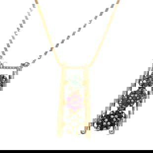 Ross-Simons Vermeil Ruby, Sapphire, Emerald Pendant: Vintage, Designer: Ross-Simons, Metal type: Sterling silver vermeil, Gemstones: Simulated ruby, sapphire, and emerald stones, Pendant measurement: 2.5 cm Length, Necklace measurement: 18" Length, Weig