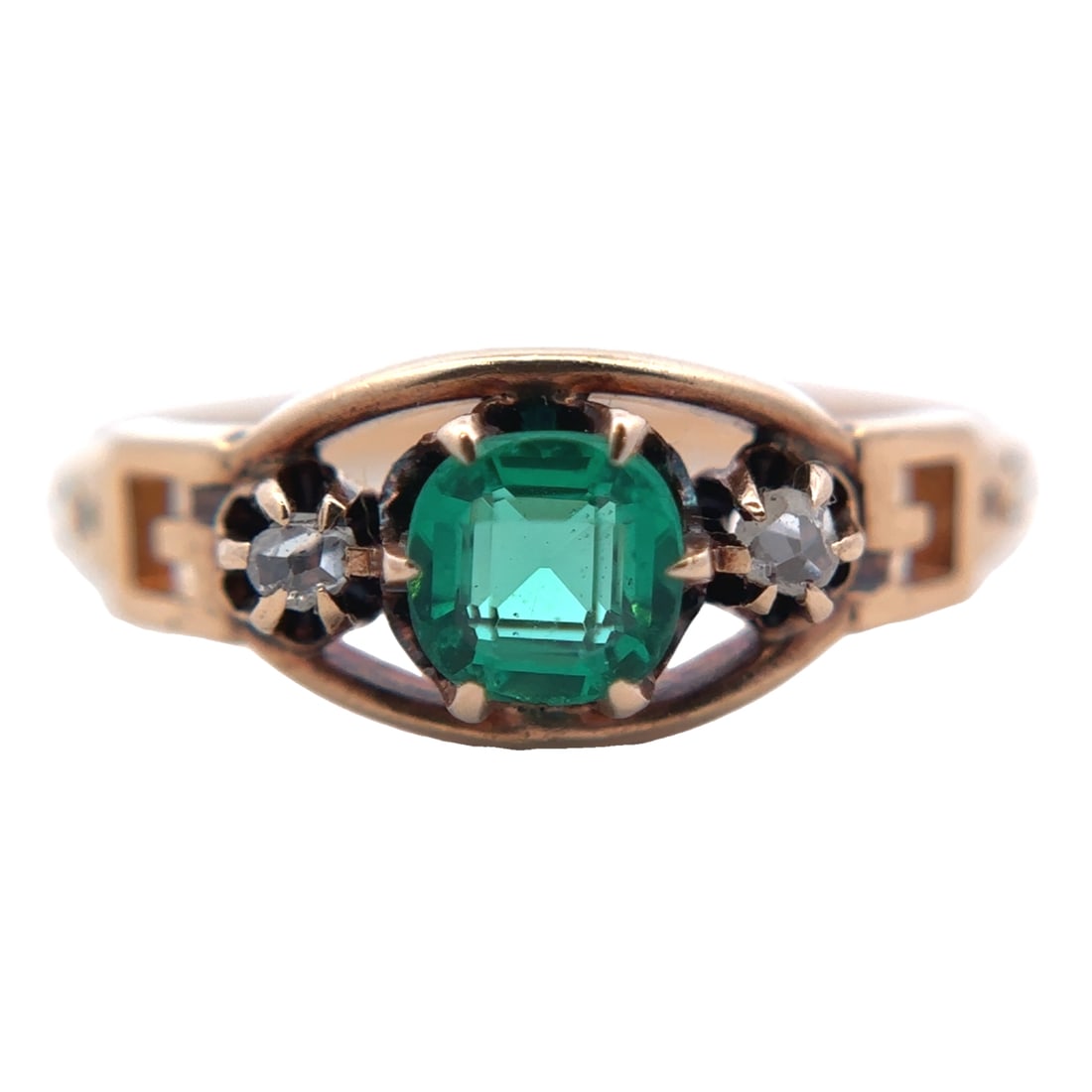 Estate Synthetic Emerald and Diamond Ring in 14 Yellow Gold (1 of 6)