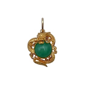Jadeite Jade Cabochon Dragon Pendant in 18K Yellow Gold