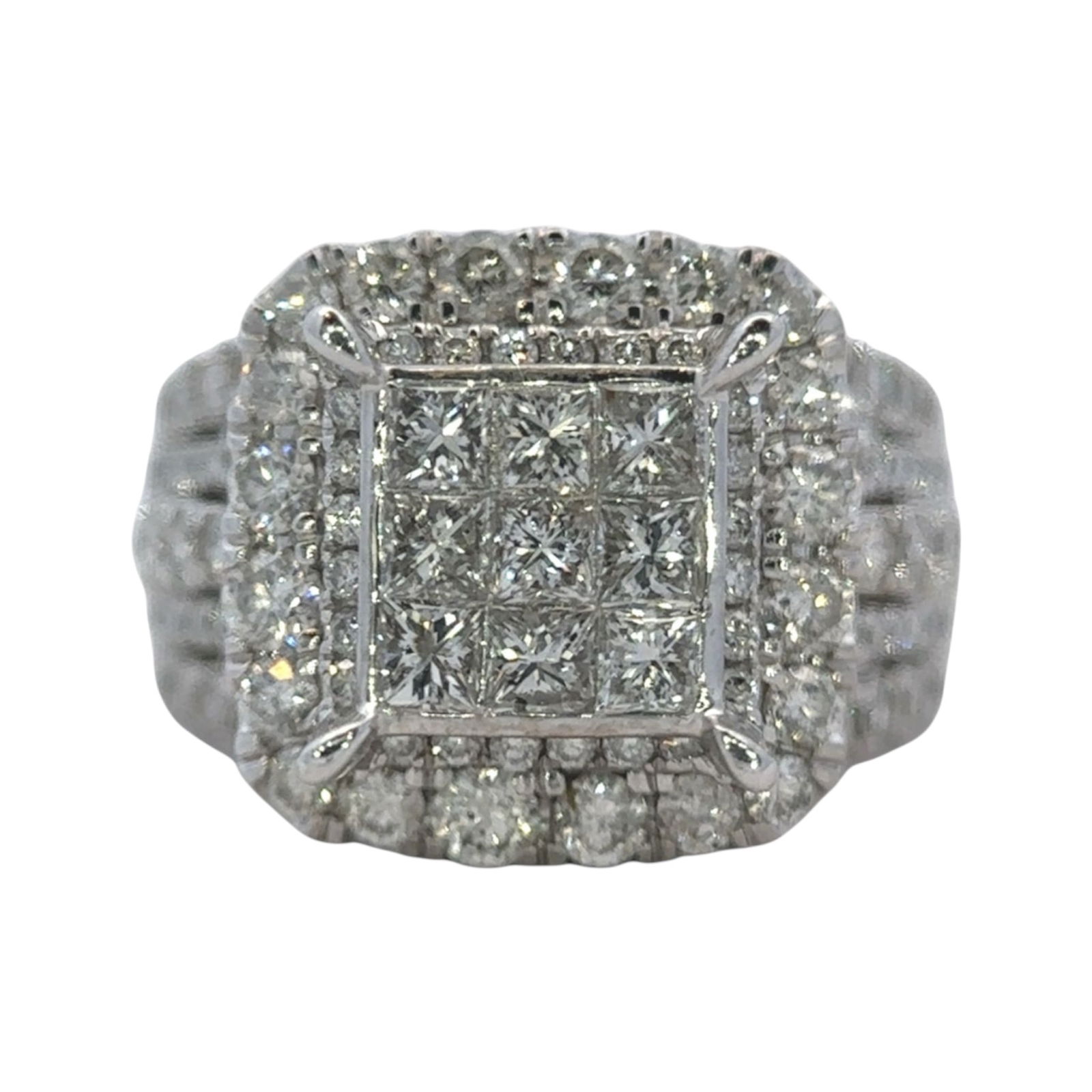 10K White Gold Large Diamond Cluster Ring (1 of 6)