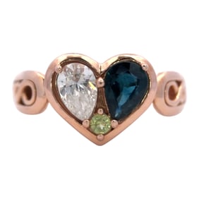 14K Rose Gold Heart Engagement Ring with Sapphire, Diamond and Peridot